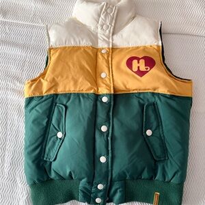 Harajuku Lovers Green, Cream and Yellow Down Puffer Vest by Gwen Stefani